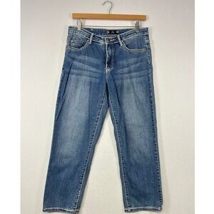 Western Boho Tru Luxe Women 28/6 Blue Embellished Thick Stitch Straight Leg Jean